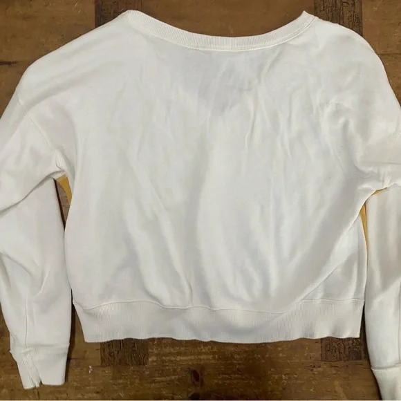 Abercrombie & Fitch Women Sweatshirt Large  Soft V Neck Pullover White Yellow - Picture 3 of 8